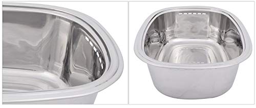 Stainless Steel Dishpan Basin Dish Washing Bowl Bucket Basket Portable Tub Rack (Rounded Rectangle)