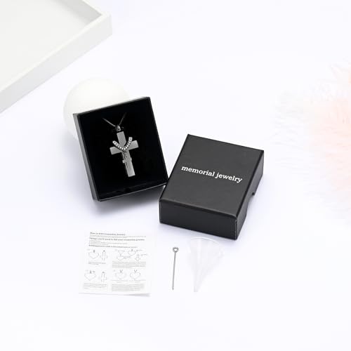 Cremation Jewelry for Ashes Pendant - Cross Urn Necklace with Mini Keepsake Urn Memorial Ash Jewelry With me always-Black