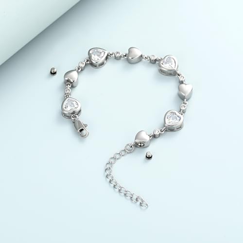 Heart Shape Urn Bracelet for Ashes Birthstone Heart Bracelet Cremation Jewelry Urn Bracelet for Ashes Keepsake A-Silver+White 24cm