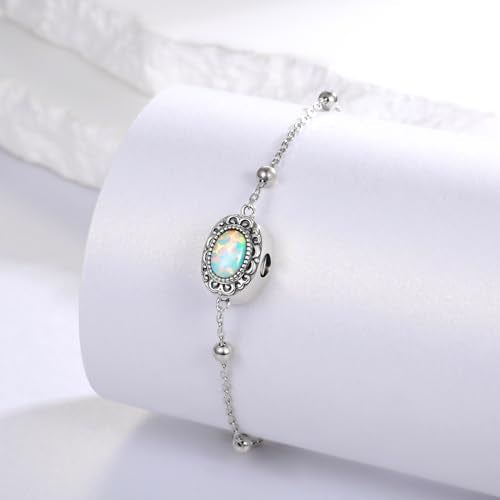 MANBU Sterling Silver Cremation Bracelet for Ashes opal urn bracelet