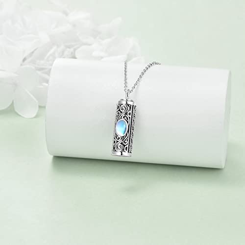 VONALA Moonstone Urn Necklace for Ashes for Women 925 Sterling Silver Filigree Cremation Jewelry for Ashes Men
