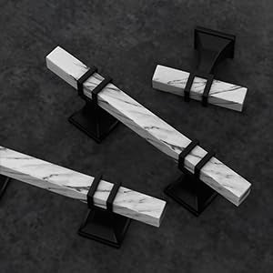 Haliwu 10 Pack Kitchen Cabinet Knobs Black and White Marble Grain Knobs Dresser Drawer Handles Kitchen Cabinet Pulls, 2 Tone Square T Bar Hardware T-bar Knob White Marble & Black