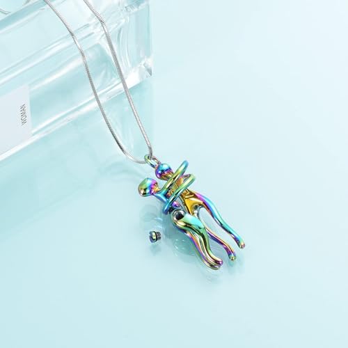 Couples Cuddle Cremation Jewelry for Ashes Lovers Hug Urn Necklace Never Keepsake Memorial Urn Pendant for Ashes Holder of Loves Ones Couple Jewellery Rainbow