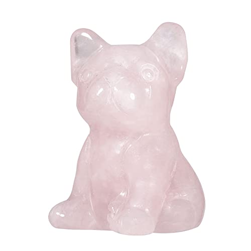 SUNYIK 2PCS Rose Quartz Puppy Crystal Pocket Statue Craved Guardian Stone Figurine Home Decor #2-pink #2-Rose Quartz