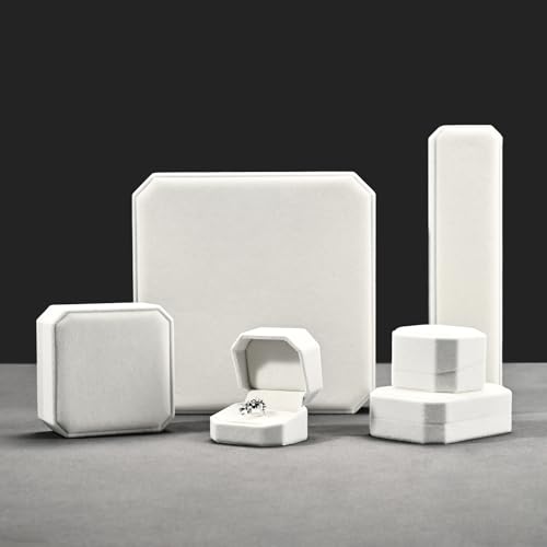 White Velvet Octagonal Jewelry Set Box for Ring Earring Necklace White 7.48"×7.48"×1.7"