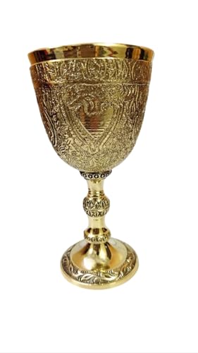 Bona fide 2 pieces brass goblet embossed design,Premium Goblet Champagne Flutes Coupes Wine drinking Glass,tumbler cups for water juice milk beer ice tea set of 2 pieces brass chalice cup 7 oz each