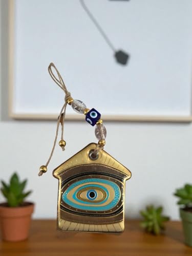 Handmade Glass Evil Eye Wall Hanging — Spiritual Protection & Boho Home Décor — Housewarming Gift— Small & Large Sizes (House Large) House Large