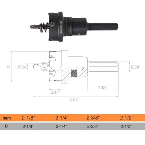 Jerax Tools 2-1/8 inch tungsten carbide tipped hole cutter with tri-flat shank and oxided coating