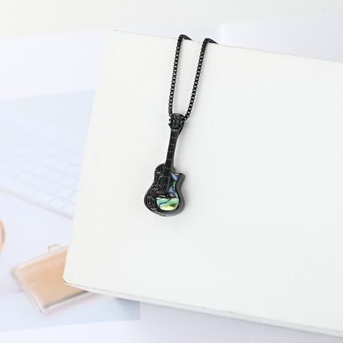 XSMZB Guitar Urn Necklace for Ashes for Women Men Abalone Shell Cremation Jewelry Human Pet Ashes Keepsake Pendant for Guitar Players Black