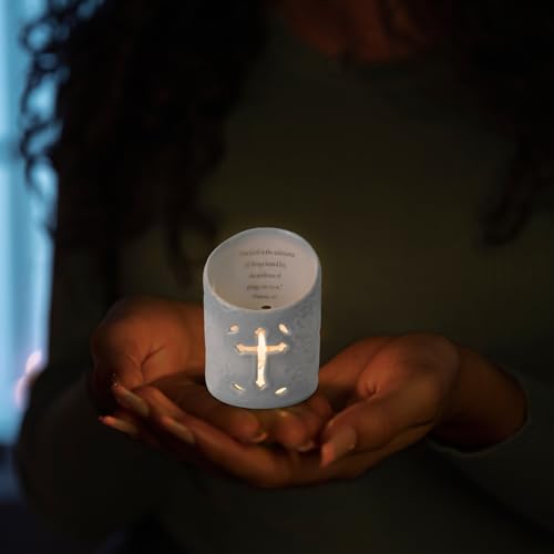 DreamsEden Candle Holder Ceramic Christian Cross Tea Light Holder with Bible Fresh Tealight Cup Votive Candle Holder for Wedding Home Decor (Faith) Faith