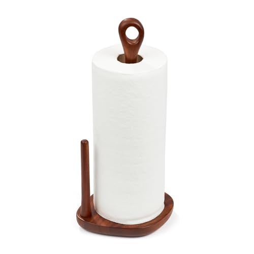 Nambé Portables Paper Towel Holder – 15” Excellent Acacia Wood & Metal Stand with Signature Curved Handle – Modern Countertop Organizer for Kitchen, Dining & Bar Spaces, Decorative Accent