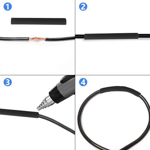 Lectorias Heat Shrink Tube Set, Heat Shrink Connector, Waterproof, Heat Shrink Tubes, Black, Heat Shrink Tube Connectors, Various Sizes for Electrical Insulation, Cable Repairs