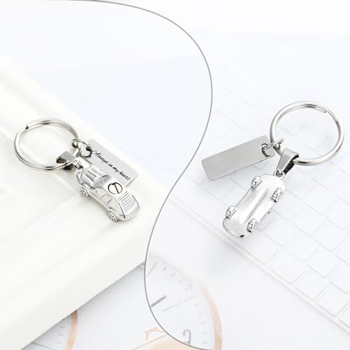 XSMZB Mini Car Cremation Jewelry Memorial Urn Necklace for Ashes Stainless Steel Pendant Human Pet Ashes Holder Keepsake Gift for Men Women Silver Keychain