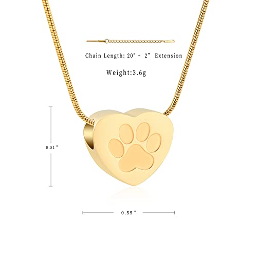 Pet Cremation Jewelry for Ashes Pendant Paw Print Pet Heart Urn Necklace Memorial Keepsake Jewelry for Pet/Dog's/Cat's Ashes Pet Lover Gift Paw-Gold