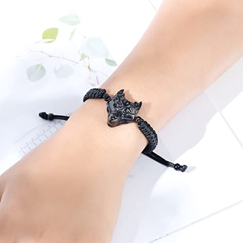 Yinplsmemory Cremation Jewelry Wolf Head Urn Bracelet for Ashes for Women Men Memorial Adjustable Manmade Braided Ashes Keepsake Urn Bracelet Black