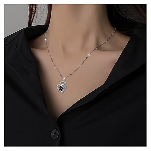 FLYOW 925 Sterling Silver Cute Paw Print Forever Love Heart Pendant Necklace/Bracelet/Stud Earrings Gift for Women, Box Chain 18" Paw Urn