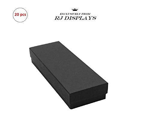 RJ Displays 20 Pack Cotton Filled Matte Black Color Cardboard Paper Jewelry Bracelet, Watch, Necklace, Jewelry Set, Gift Retail Packaging Box Size-8" x 2" x 1" inches #82