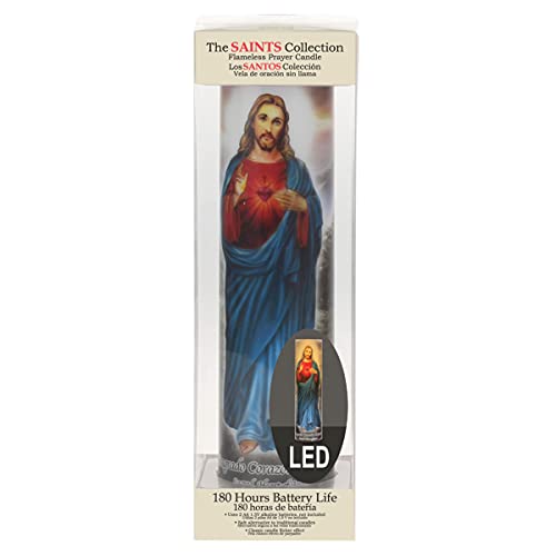Stonebriar LED Saint Prayer Candle — Automatic Timer, Flameless Candle for Prayer, Memorials & Religious Décor, Jesus, 8" 1 Count