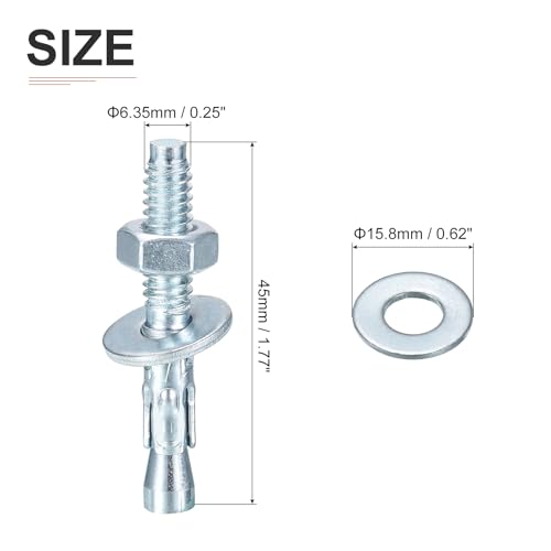 DTGN 1/4 x 1-3/4 inch carbon steel zinc-plated wedge anchors with nuts and expansion tubes, 30-pack