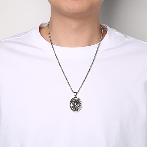 HZMAN Stainless Steel St Joseph/Mary/Jesus Necklace for Men Women Christian Medal Amulet Pendant Jewelry Gift Silver