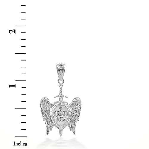 Certified 925 Sterling Silver Saint Michael Archangel Wings Cross Sword Shield "QUIS UT DEUS" Pendant Necklace 16.0 Inches
