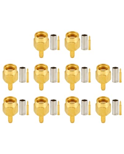 Vecys SMA Male Crimp Connector for RG316 RG174 RF Coaxial Cable Pack of 10 SMA Male for RG174/RG316