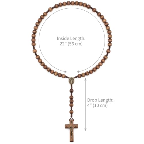 Alexander Castle Our Father Solid Wooden Rosary Beads Catholic (Handmade - Brazilian Walnut) with Madonna Medallion Junction - Comes in Velour Gift Pouch