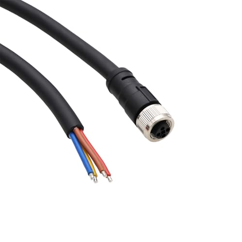 M12 Power Cable 4pin T-Code to Flying Leads for Turck Electrical Distribution Control Applications Cognex 3D-A5000 Camera Sensor, IP67 PVC 4x16AWG 60V 12A, 8m Straight, Female