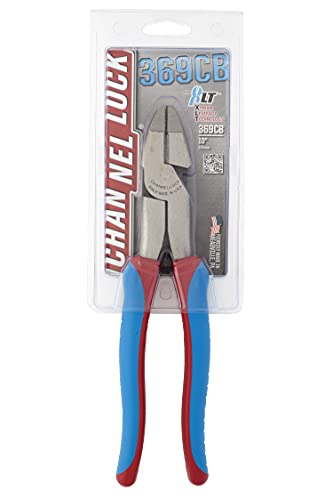 Channellock 369CB lineman's pliers, 9.5-inch hi-leverage round nose side-cutting pliers