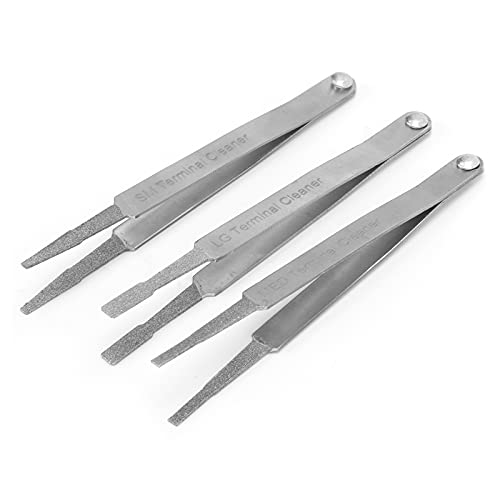 Yctze Terminal Cleaner Set 3PCS, Durable Electrical Connector Tweezer, Removal Tool for Small Electrical Repairs, Metal Silver