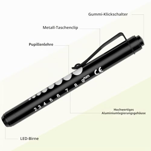RISEMART Pack of 6 Diagnostic Light Pupil Light Reusable LED Pen Lamp with Pocket Clip as Nurses Doctors Students Pen Light (Pack of 6) 2-Pack of 6