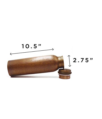 De Kulture Handmade Vintage Pure Copper Water Bottle With Cap, Ideal Drink ware With Ayurveda and Yoga Benefits, 2.75x10 Inches (DH) (900 ml)