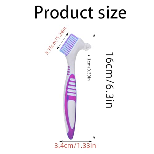Toothbrush, 4 Pieces Dentures Toothbrushes Cleaning Brush Double Bristle Head Brush False Teeth Brush Toothbrush with Multilayer for False Teeth Cleaning Denture Brush