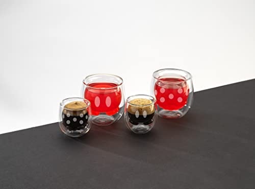 JoyJolt Mickey Pants and Minnie Skirt 3D 7.4oz Double Wall Glass Coffee Cups Set of 2, Disney Coffee Mug, Espresso and Tea Cups, Collection of Double Wall Glasses, Disney Gifts 7.4 Ounces