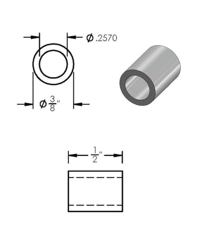 Black aluminum spacer, 3/8-inch OD x 1/4-inch ID, 1/2-inch length, round unthreaded standoff bushing, 10-pack
