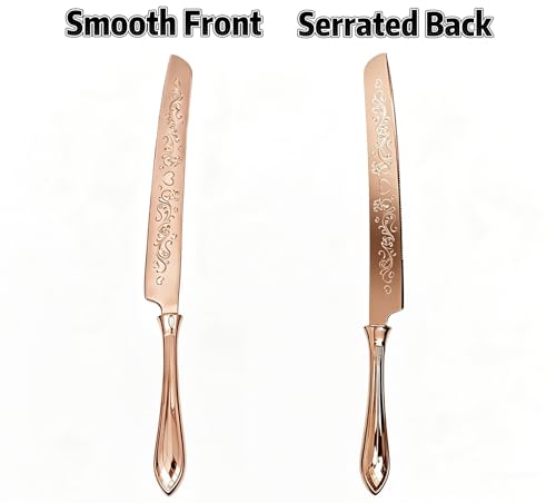 KSENDALO 2 Pcs Elegant Wedding Cake Cutting Set, SUS304 Stainless Steel Rose Gold