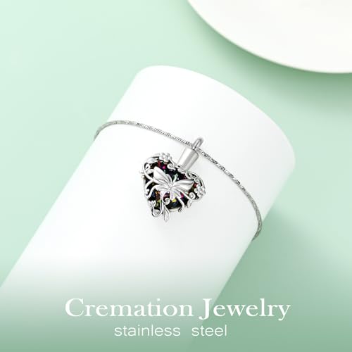 Yinplsmemory Butterfly Cremation Jewelry Urn Necklace for Ashes for Women Rainbow