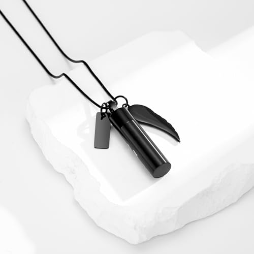 zeqingjw Cremation Jewelry Butterfly Cylinder Urn Necklace for Ashes Stainless Steel Urn Keepsake Ash Holder Funeral Memorial Pendant of Loved Ones Black
