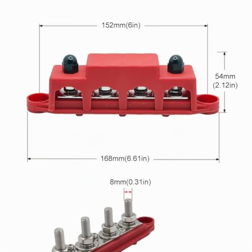 Pack of 2 12V-48V DC Busbar Distribution Block 250A BusBar Box with 4 x M8 Terminal Bolts High Performance Module, Power Distribution Block Grounding Current for RV Boat Yacht (Black Red)