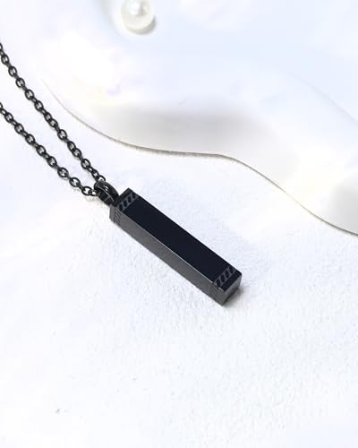 Tree of Life Urn Necklace for Ashes Cylinder Bar Cremation Jewelry Urn Pendant Memorial Necklace Keepsake Jewelry for Women Men - Forever in my heart Black Forever