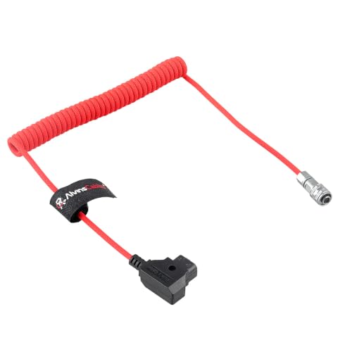 Alvin's Cables D-Tap to BMPCC 6K 4K Coiled Power Cable, Straight Weipu 2-Pin Female to D-Tap Male, Braided Ultra Flexible Coiled Cable for Blackmagic Pocket Cinema Camera 4K/6K/6K Pro, V-Mount, Red Coiled Braided Red
