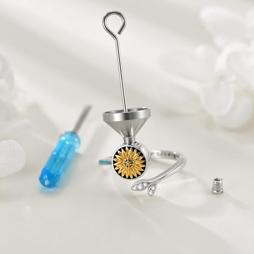 YFN Sunflower Urn Rings for Ashes Sterling Silver Sunflower Cremation Jewellery for Women daughters