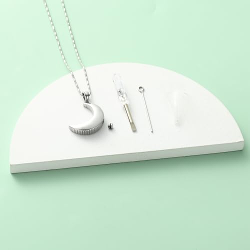 Yinplsmemory Cremation Jewelry Crescent Moon Urn Ashes Necklace for Women Men Memorial Human Pet Ashes Holder Pendant Necklace Rainbow
