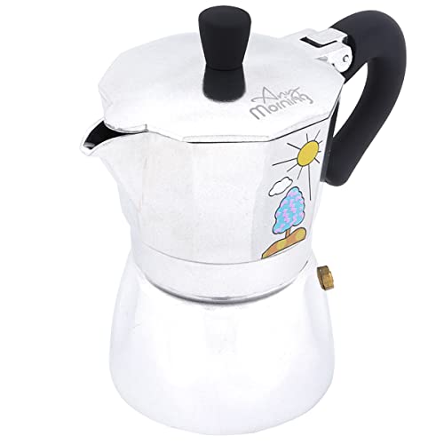 Any Morning Espresso Stovetop Moka Pot, 6 Cup, 8 Oz, Silver (8 Oz) 6 cups