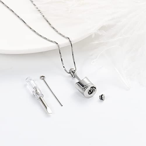 Yinplsmemory 2 Pack Car Parts Cremation Jewelry Piston Urn Necklace Urn Keychain for Men Piston Ashes Keepsake Memorial Jewelry Silver