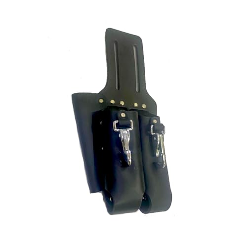 Zeluga Saddle Leather 3 Pocket Linesmen and Electricians Tool Holder Black