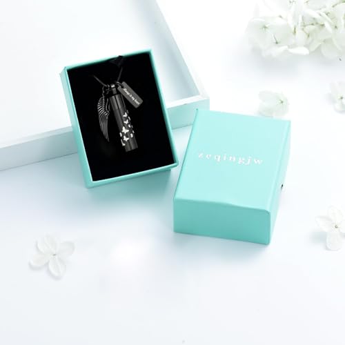 zeqingjw Cremation Jewelry Butterfly Cylinder Urn Necklace for Ashes Stainless Steel Urn Keepsake Ash Holder Funeral Memorial Pendant of Loved Ones Black
