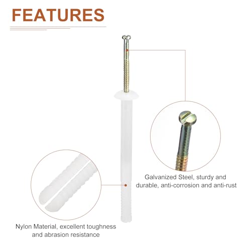 DTGN 1/4 x 3 inch white mushroom nail drive anchors, steel zinc nail nylon drywall rivets, 50 pack