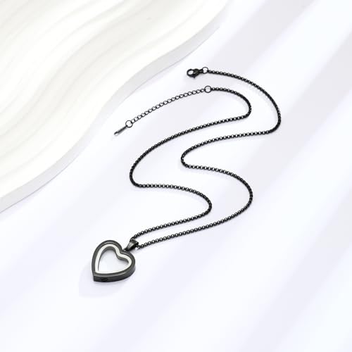 Cremation Jewelry Glass Urn Necklace for Ashes Heart Stainless Steel Ashes Pendant for Women Men Keepsake for Jewelry Memorial Lockets for Ashes black