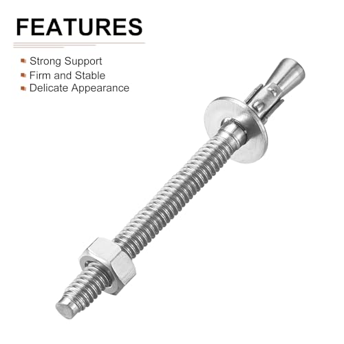 DTGN 1/4 x 3 inch wedge anchors with nuts and expansion tubes for concrete and cement walls, 20-pack